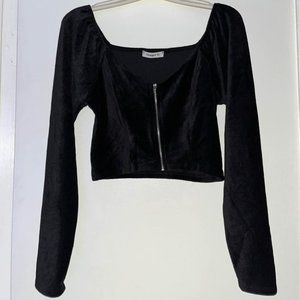 "Ginger G" Black Zip Front Crop Top, Medium